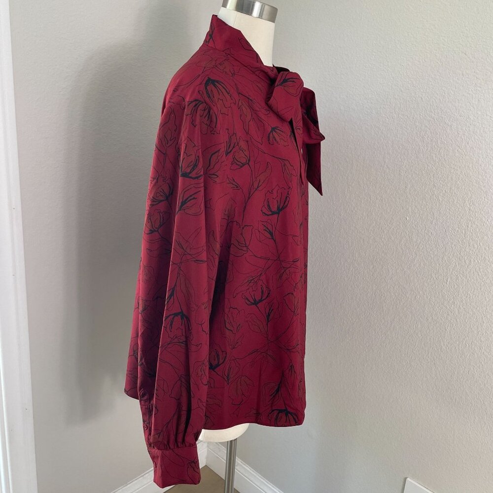 Nordstrom Womens Plus 3X Red Floral Tie Neck Blouse Long Sleeve‎ Shirt Top - Picture 7 of 12